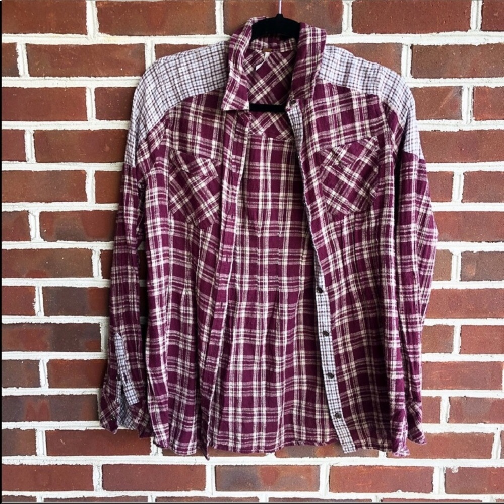 Free People Patchwork Flannel Button Down XS